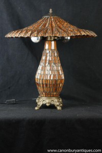 French Art Nouveau Tiffany Table Lamp Glass Shade Light