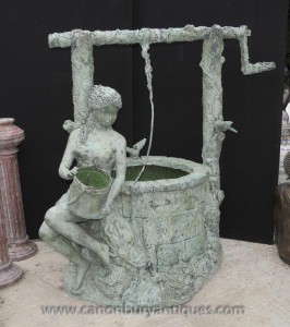 Large Bronze Well Maiden Garden Fountain Water Feature Sculpture