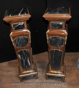 Pair French Empire Marble Pedestal Stands Table