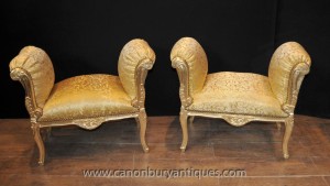 Pair French Louis XV Gilt Stools Seats