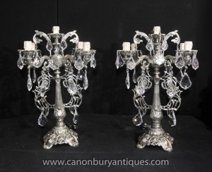 Pair Victorian Silver Plate Candelabras Table Lamps Chandeliers Light