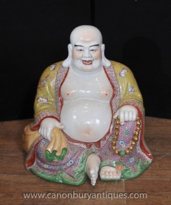 Chinese Famille Rose Porcelain Buddha Statue Happy Buddhas Buddhist