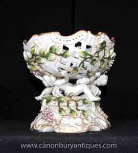 Dresden Porcelain Cherub Floral Bowl Comport Dish Tureen Encrusted