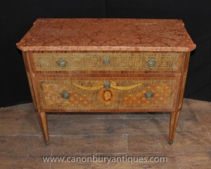French Napoleon III Antique Commode Chest Drawers Marquetry Inlay