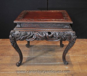 Hand Carved Antique Chinese Mahogany Coffee Table Side Tables
