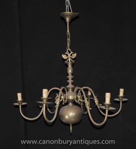 Antique Brass Dutch Chandelier Art Nouveau Light Lamp