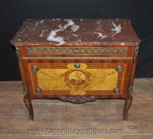 French Empire Antique Commode Chest Drawers Cherub Marquetry Inlay