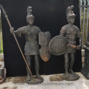 Pair Lifesize Cast Iron Roman Gladiator Statues Centurion