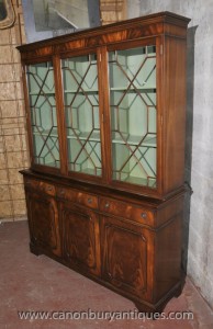Regency Breakfront Library Bookcase Cabinet Mahogany Display