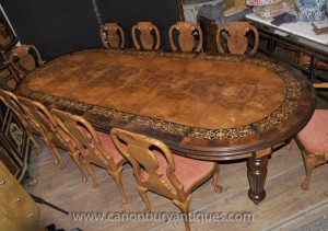 Victorian Walnut Dining Set Table and Queen Anne Chairs