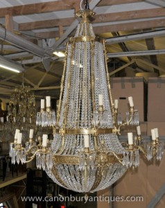 XL French Louis XVI Ormolu Chandelier Light Crystal Glass Lights