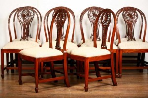 10 Mahogany Hepplewhite Dining Chairs Carved Wheel Back