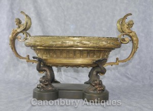 Antique French Empire Clodion Serpent Dish Tureen Ormolu Maidens Bowl Centrepiece