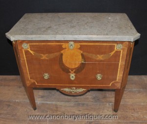 Antique French Empire Marquetry Inlay Commode Chest Drawers Chests