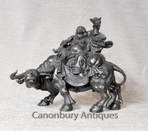 Bronze Happy Buddha on Bullock Statue Buddhism Tibetan Buddhist Art