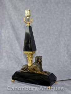 French Empire Marble Ormolu Sphinx Table Lamp Light