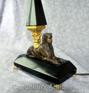 French Empire Marble Ormolu Sphinx Table Lamp Light