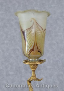 French Empire Ormolu Sea Serpent Lamp Table Light Glass Shade