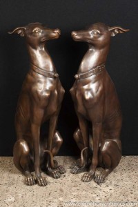 Pair Art Deco Bronze Greyhound Dogs Greyhounds