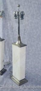 Pair Art Deco Bronze and Alabaster Table Lamps Lights