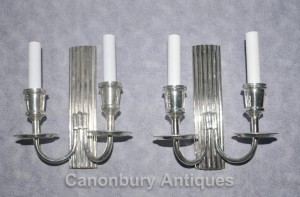 Pair Art Nouveau Silver Plate Sconces Wall Lights Appliques Deco