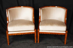 Pair Deco Biedermeier Chairs Bergere Walnut Chair