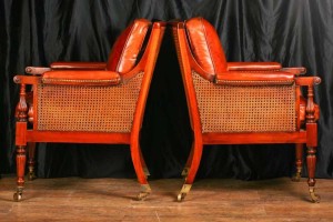 Pair French Bergere Armchairs Chairs Mahogany Regency