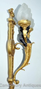 Pair French Empire Ormolu Cherub Sconce Wall Lights Appliques Clodion