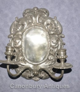 Pair French Louis XVI Silver Plate Rococo Sconces Wall Lights