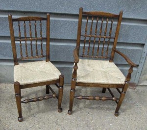 Pair Oak Spindleback Kitchen Chairs Country Farmhouse