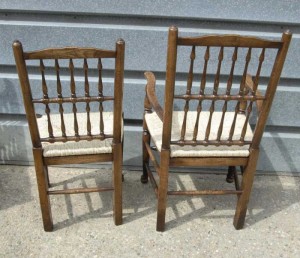 Pair Oak Spindleback Kitchen Chairs Country Farmhouse