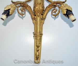 Pair Ormolu Empire Maiden Wall Lights Appliques Sconces Candelabras