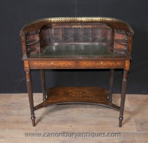 Regency Carlton House Desk Mahogany Marquetry Inlay Writing Table