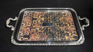 Regency Silver Plate Serving Tray Butlers Platter Faux Tortoiseshell