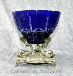 Silver Bronze Empire Sea Serpent Bowl Glass Urn Tureen