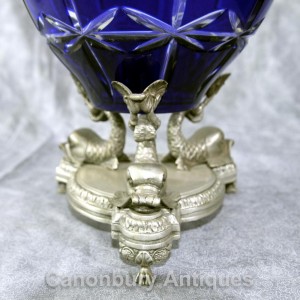 Silver Bronze Empire Sea Serpent Bowl Glass Urn Tureen