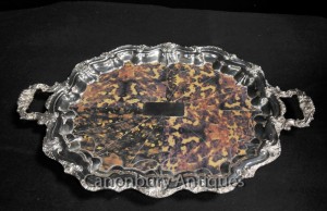 Silver Plate Victorian Butlers Tray Platter Faux Tortoiseshell Rococo