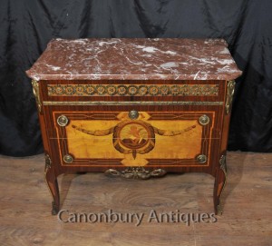 Antique French Commode Marquetry Inlay Chest Drawers Empire