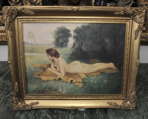 English Edwardian Nude Female Portrait Gilt Frame Art