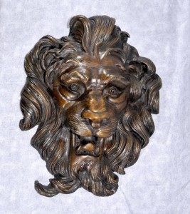 French Bronze Baroque Lions Head Plaque Cats Mane