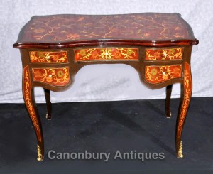 French Empire Desk Floral Marquetry Inlay Writing Table Bureau