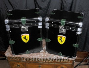 Pair Italian Leather Ferrari Car Luggage Cases Boxes Steamer Trunk Table