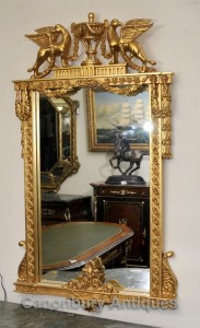 Classical French Empire Pier Mirror Winged Griffin Gilt Glass
