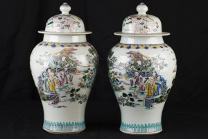 Pair Chinese Porcelain Ginger Jars Temple Urns