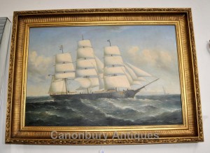 Victorian Oil Painting Clipper Ship Sea Scape Maritime Art