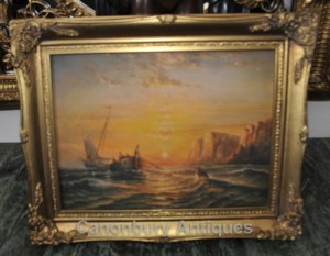 Cornish Sea Scape Oil Painting Turneresque Sail Boat Smuggling Impressionist