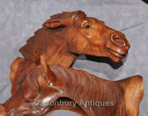 French Hand Carved Mirror Pair Horses Busts Oval Mirrors