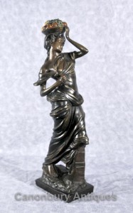 Italian Bronze Fruit Seller Figurine Statue Classical Maiden