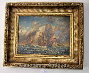 Oil Painting Spanish Galleon Sail Boat Maritime Sea Scape