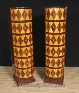 Pair Art Deco Chests Drawers Tall Boys Lozenge Inlay Furniture